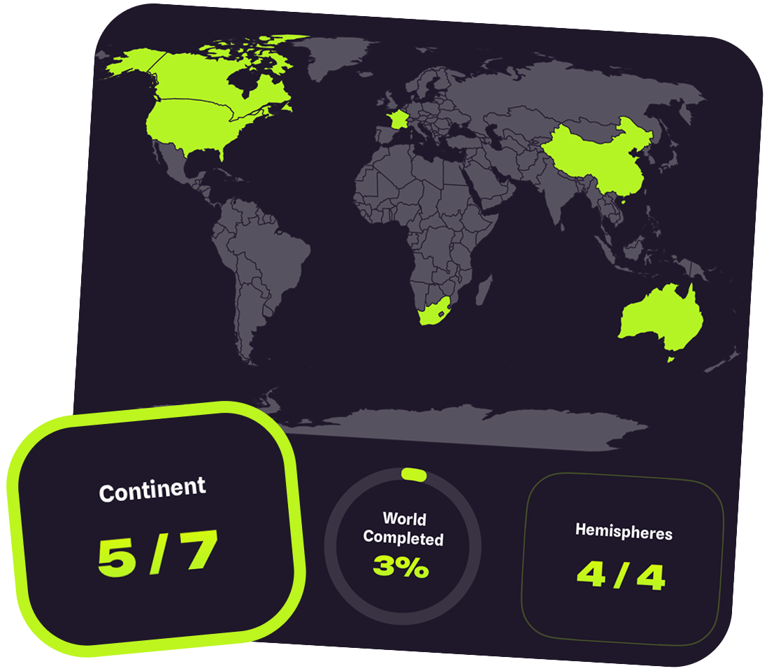 Personal world map showing visited countries and continents